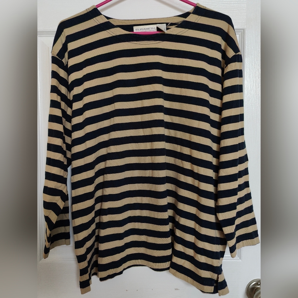 Liz Claiborne Tan & Black Striped Shirt